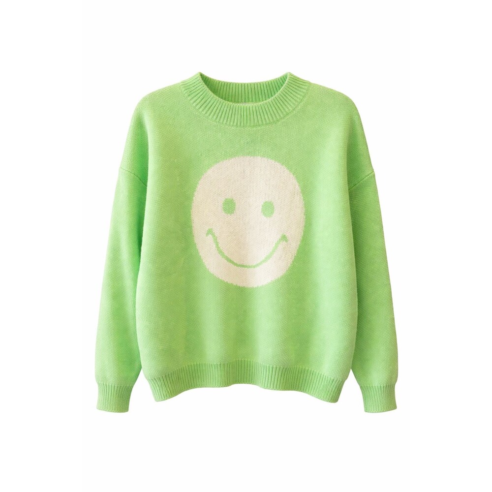 Easel Green Smiley Face Sweater Oversized Graphic Knit Pullover L